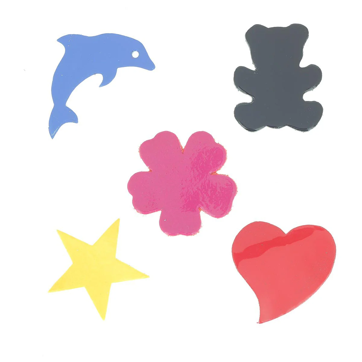 Lot de 5 découpes Ours, Dauphin, Fleur, Étoile, Coeur - Verni - DIVERS