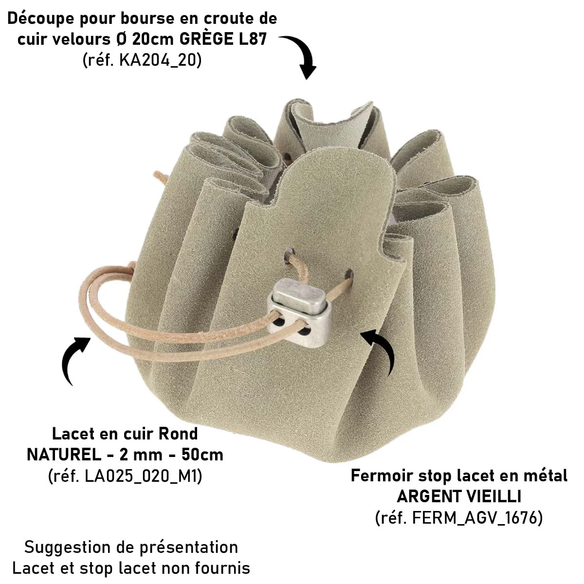 Découpe pour bourse en croute de cuir velours - GRÈGE L87 – Image 3
