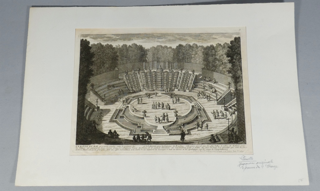 Versailles, La salle du Bal, gravure d’époque XVII ème des jardins par Gabriel Pérelle – Image 2