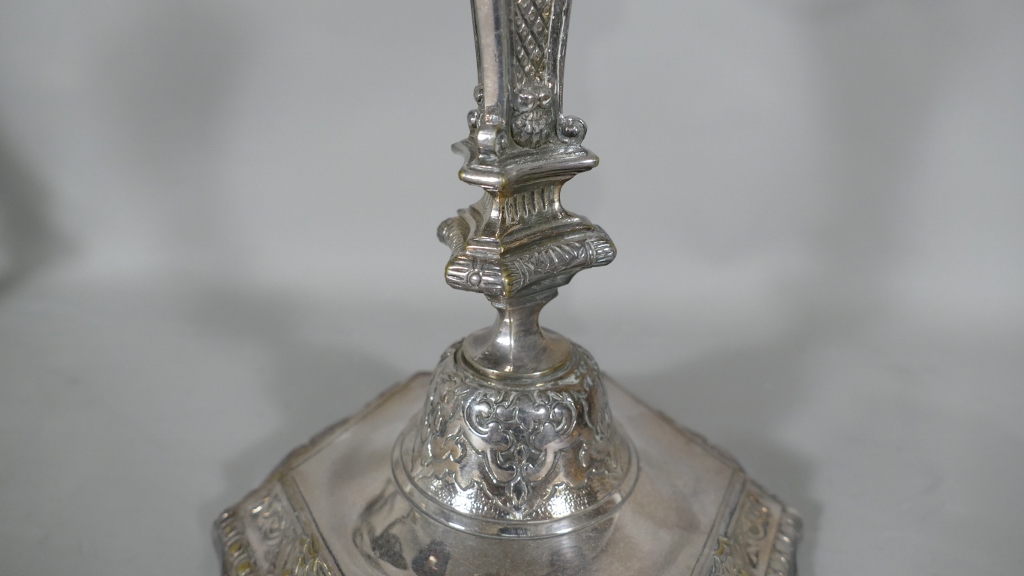 Paire De Chandeliers Regence En Bronze Argenté, époque Fin XIX ème – Image 7