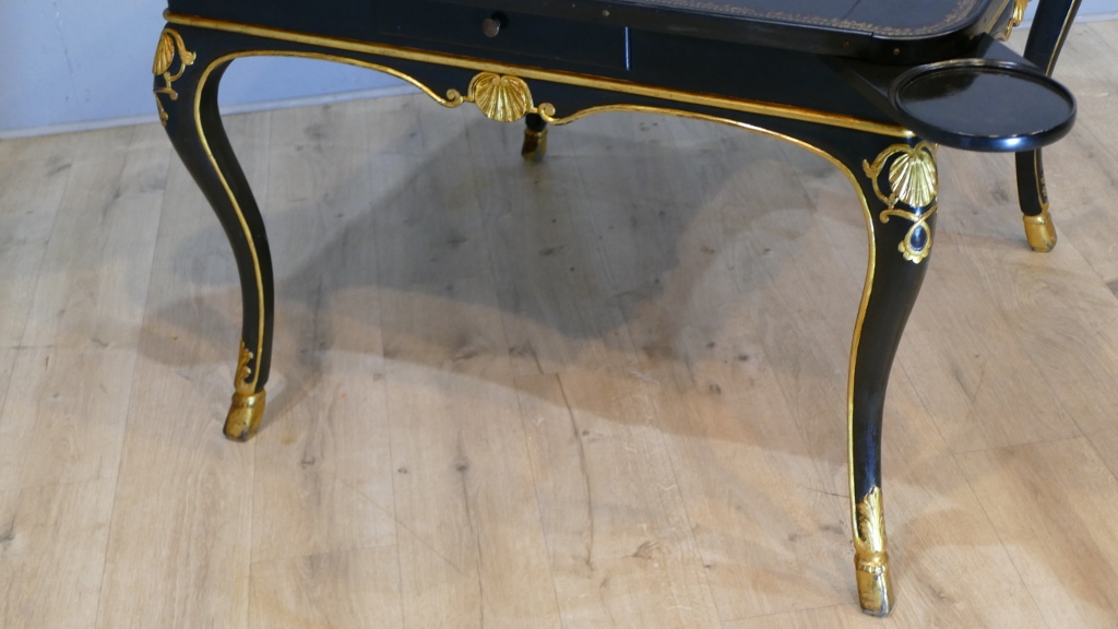 Table à Jeux Style Régence En Bois Laqué Noir Et Doré à La Feuille d’Or, époque Début XX ème – Image 5