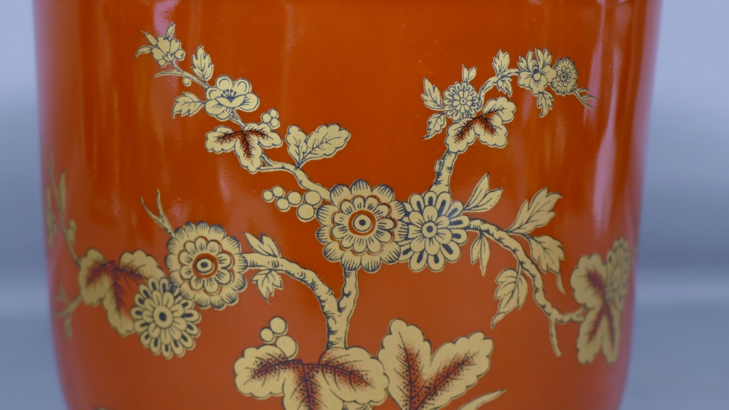 Bernardaud Séoul, Cache Pot En Porcelaine De Limoges Rouge Et Or – Image 5