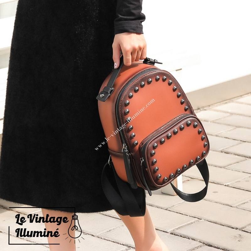 Sac à Dos Vintage Cuir et Rivets – Image 2