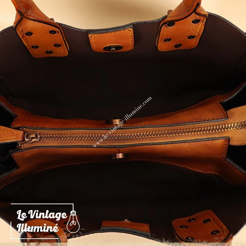 Sac à Main Vintage En Cuir de Vachette – Image 8