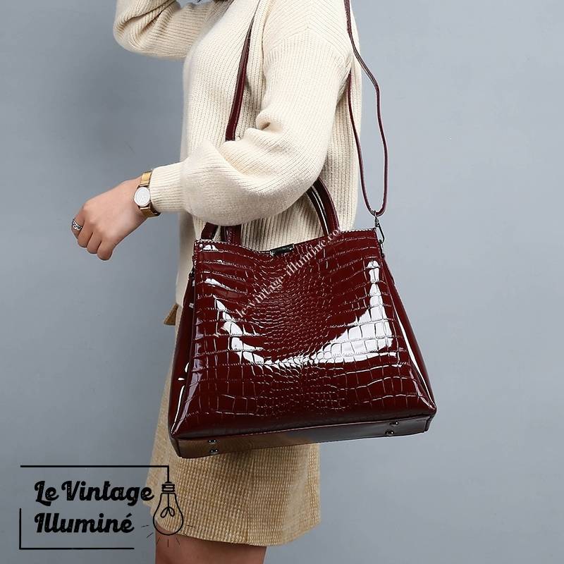 Sac à Main Simili Motif Croco Fermeture Magnétique – Image 9