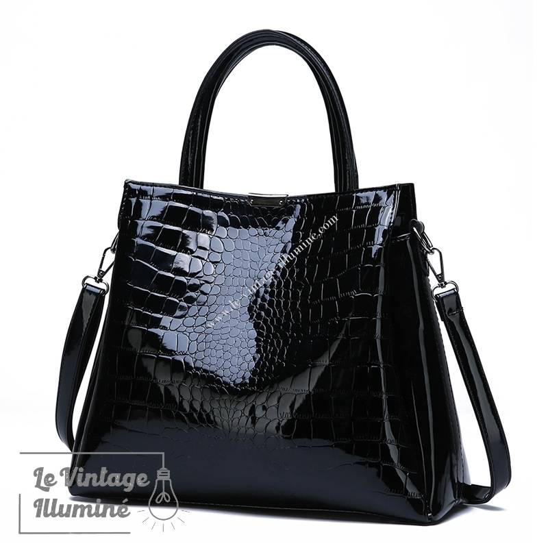 Sac à Main Simili Motif Croco Fermeture Magnétique – Image 2
