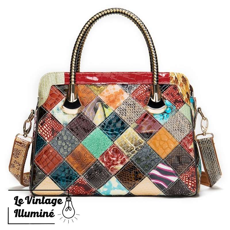 Sac à Main Vintage Cuir Patchwork – Image 2