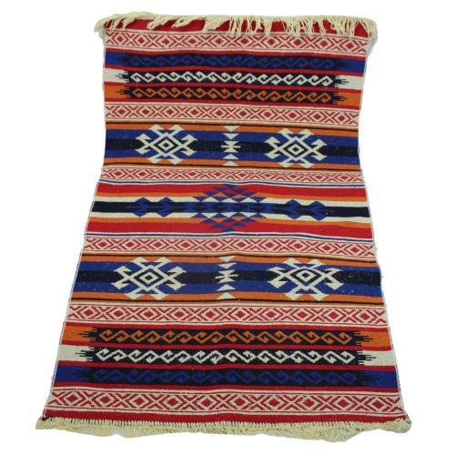 Tapis kilim turc orange bleu et noir antique