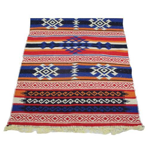 Tapis kilim turc orange bleu et noir antique – Image 3