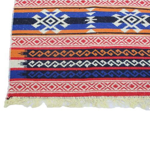 Tapis kilim turc orange bleu et noir antique – Image 4