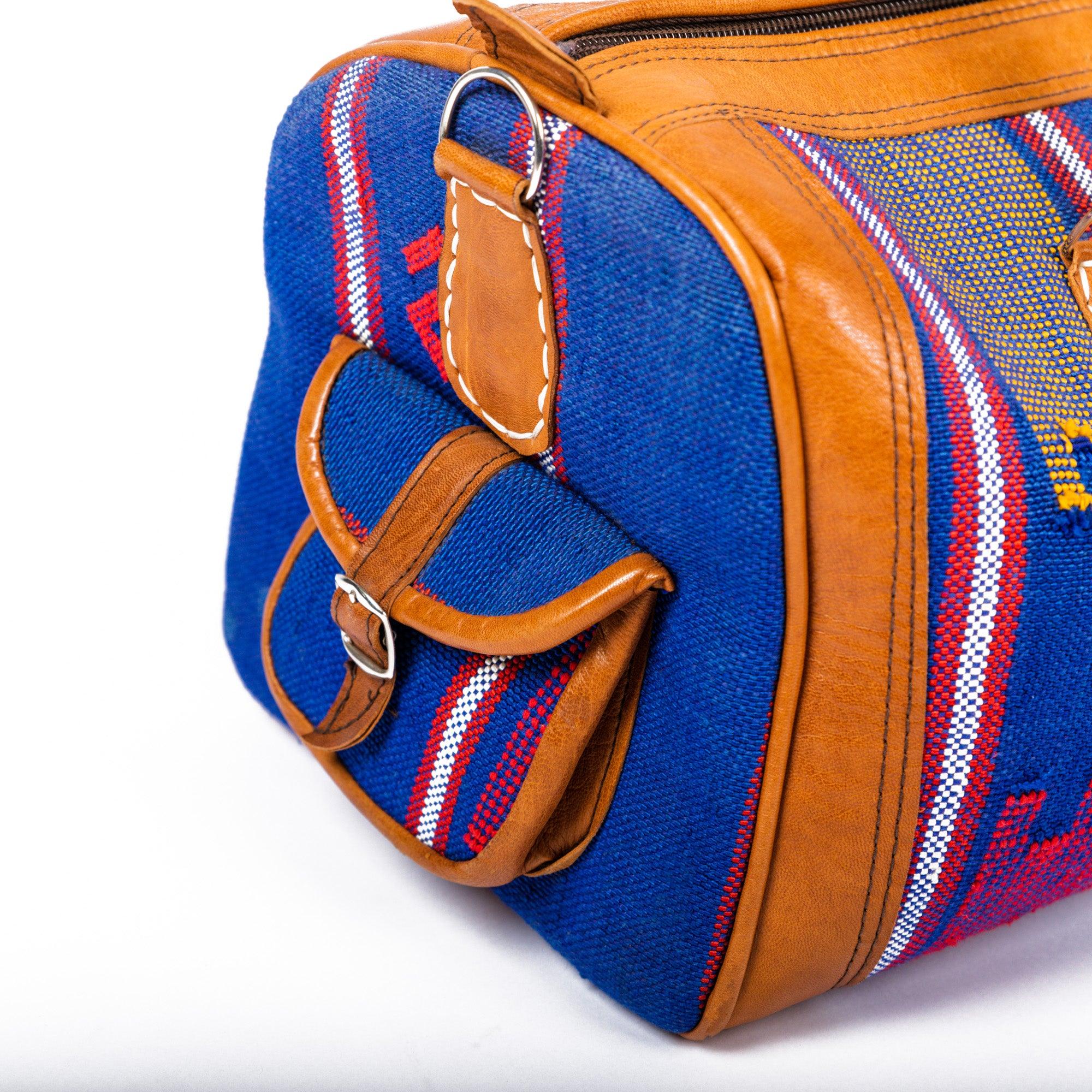 Sac de voyage en cuir marocain avec kilim – Image 2