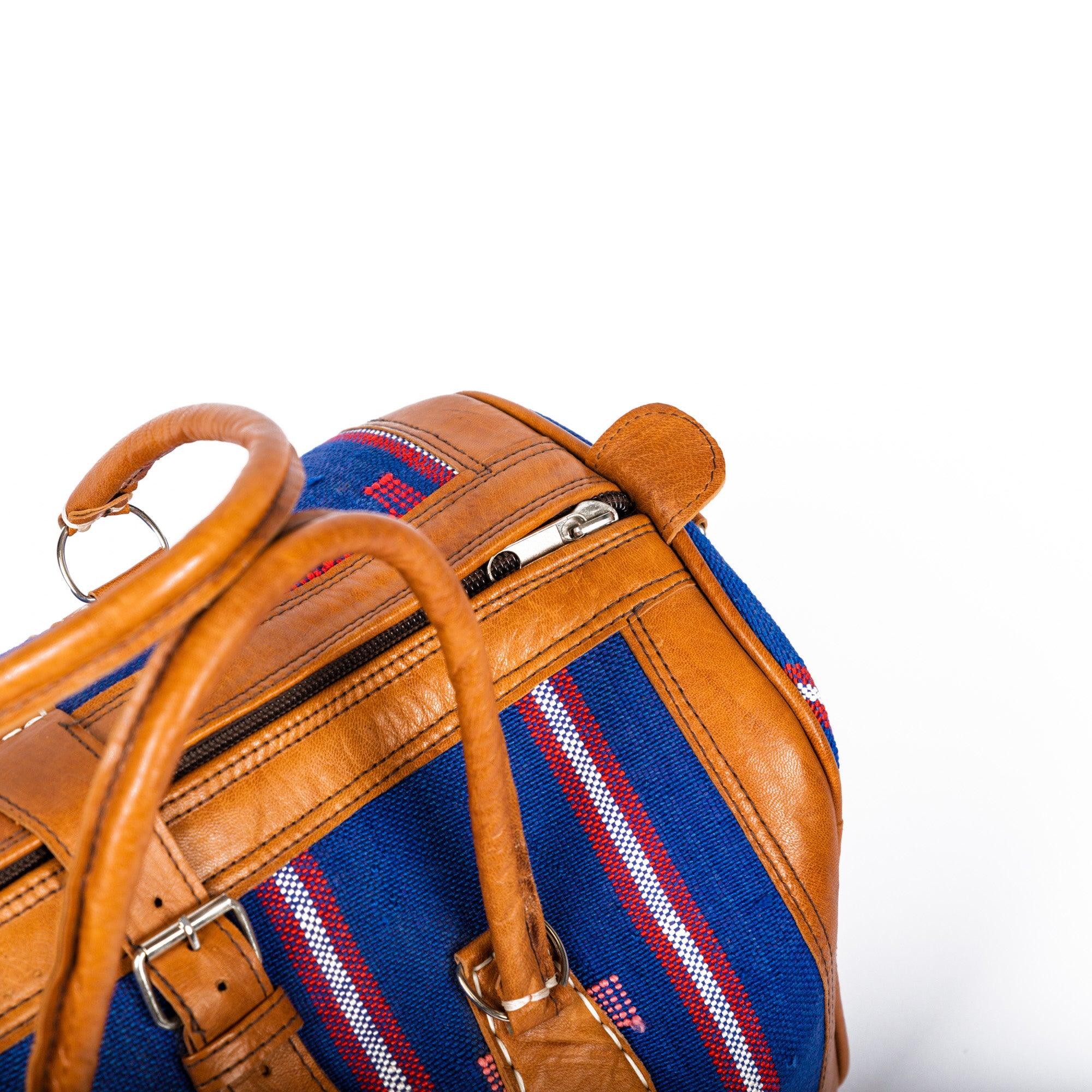 Sac de voyage en cuir marocain avec kilim – Image 3