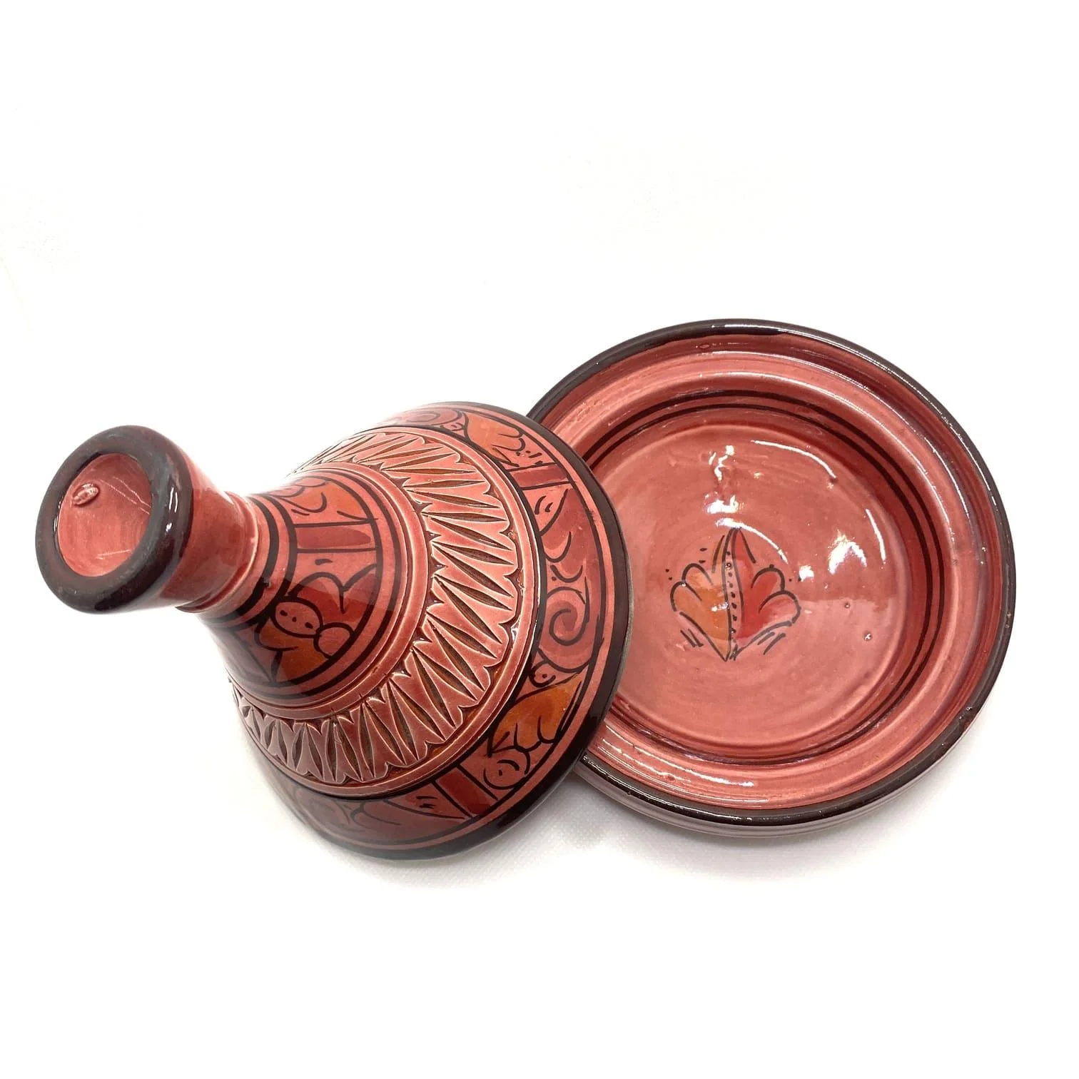 Tajine marocain en céramique sculptée rouge 16cm – Image 3